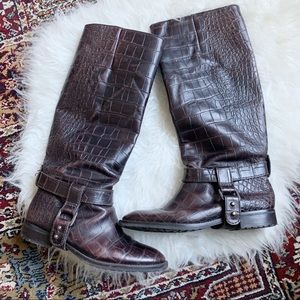 Zara Croc Embossed Faux Leather Riding Boot 38